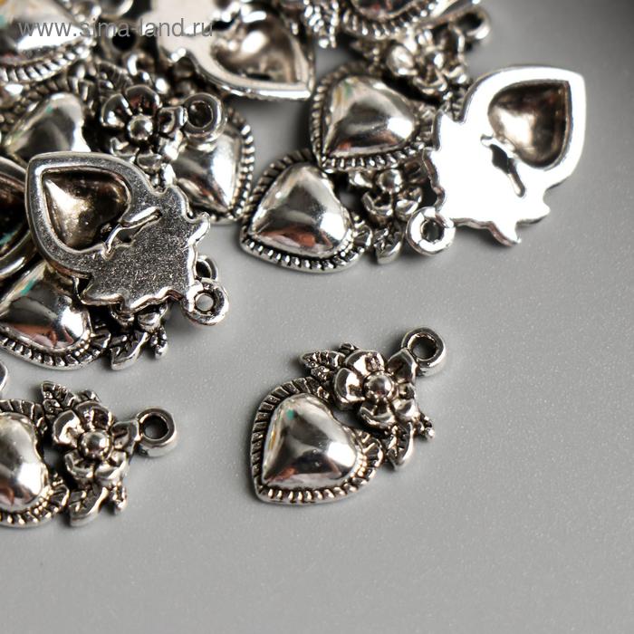 Декор для творчества металл Сердце с цветком серебро 2х1 см декор для творчества металл крючок серебро g057b568 набор 25 шт 2х1 см 7006337