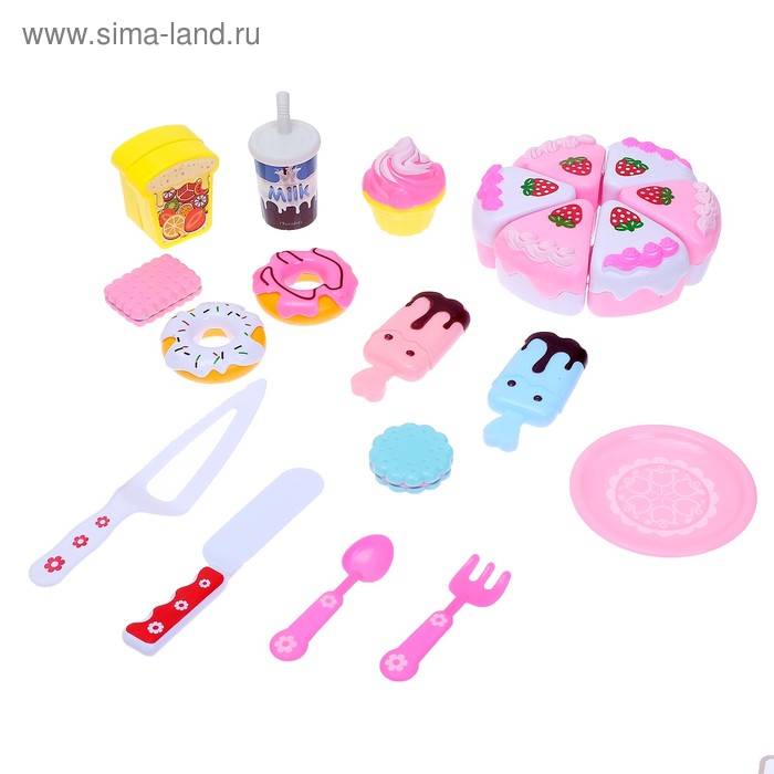 Игровой набор продуктов «Тортик», с посудой игровой набор кухонный модуль счастье с деревянной посудой