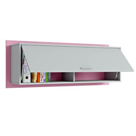 

Полка книжная с дверью Polini kids Mirum 7L 1200, цвет серый-розовый