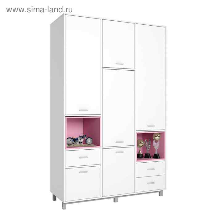 Шкаф трехсекционный Polini kids Mirum 2335, белый/розовый шкафы polini трехсекционный kids mirum 2330