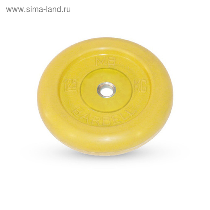 фото Диск обрезиненный d=26 мм цветной 1,25 кг, цвет жёлтый barbell