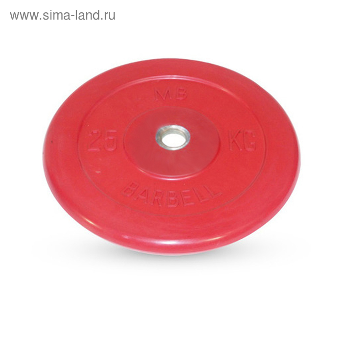 фото Диск обрезиненный d=26 мм цветной 25 кг, цвет красный barbell
