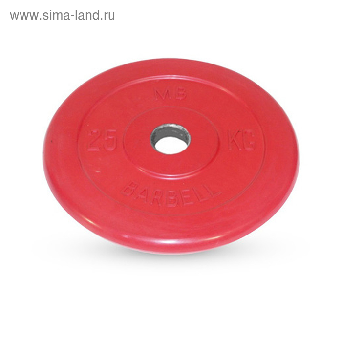 фото Диск обрезиненный d=51 мм цветной 25 кг, цвет красный barbell