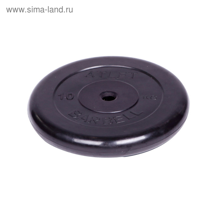 фото Диск обрезиненный d=26 мм, цвет чёрный, 10 кг atlet barbell