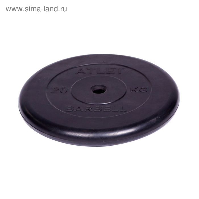 фото Диск обрезиненный d=26 мм, цвет чёрный, 20 кг atlet barbell