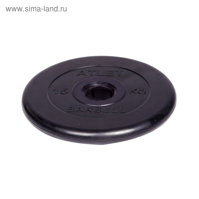 фото Диск обрезиненный d=51 мм, цвет чёрный, 15 кг atlet barbell