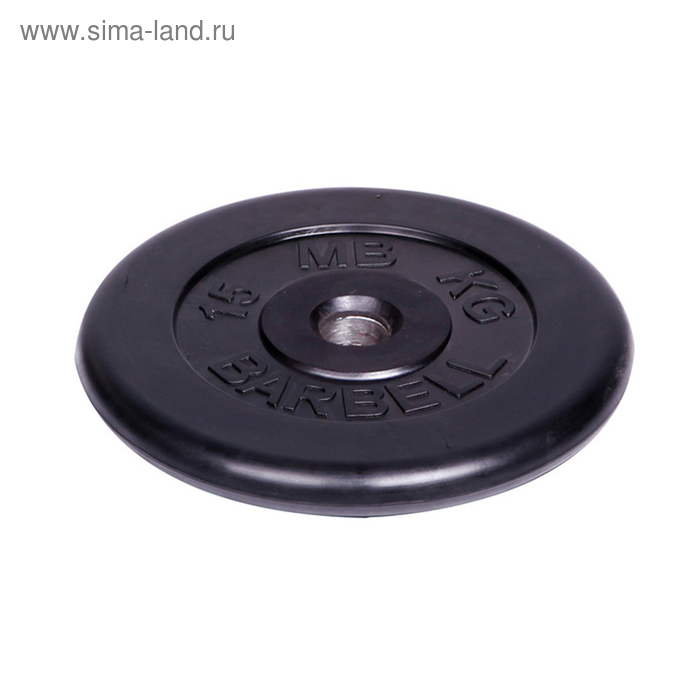 фото Диск обрезиненный d=51 мм, цвет чёрный, 15 кг barbell