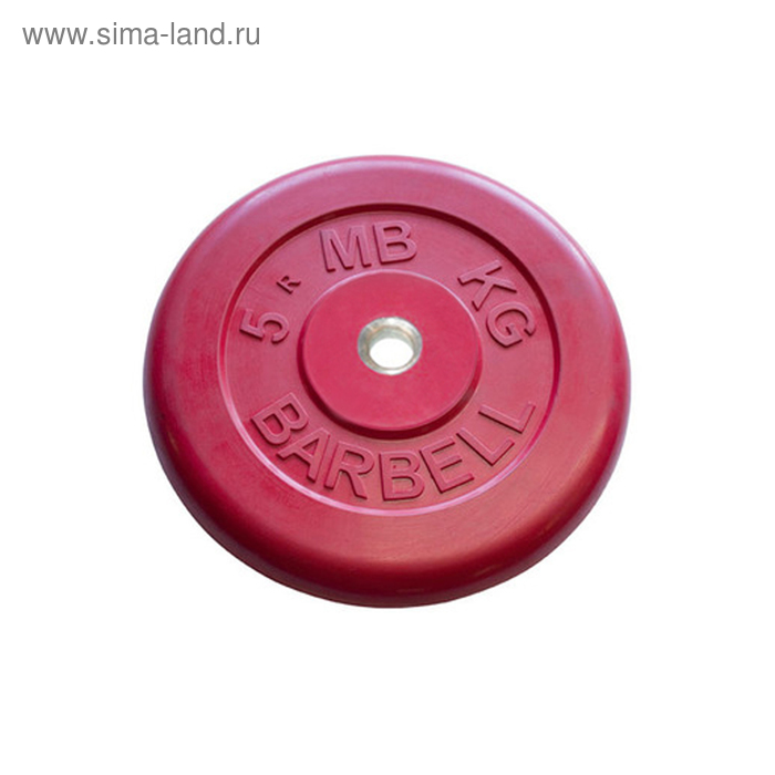 фото Диск обрезиненный d=26 мм цветной 5 кг, цвет красный barbell