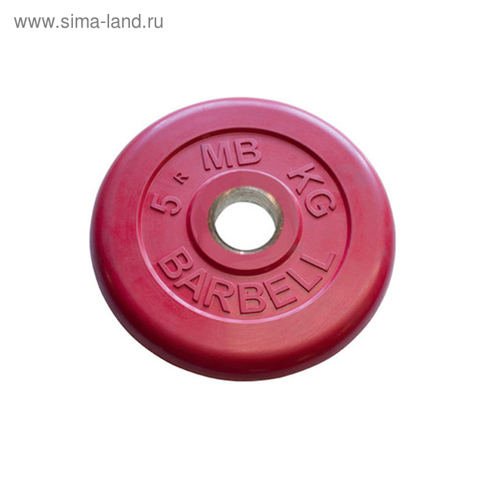 фото Диск обрезиненный d=51 мм цветной 5 кг, цвет красный barbell