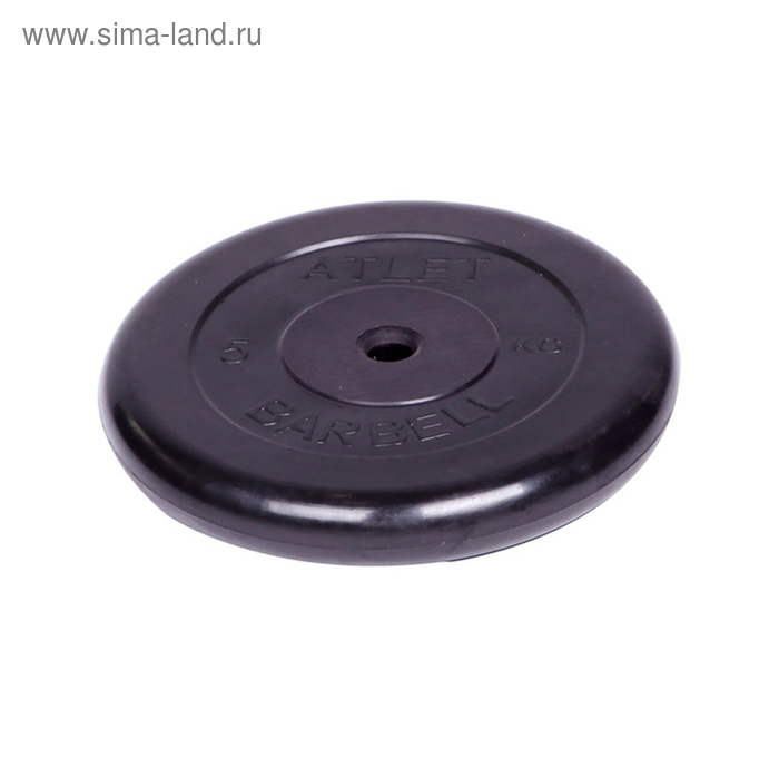 фото Диск обрезиненный d=26 мм, цвет чёрный, 5 кг atlet barbell