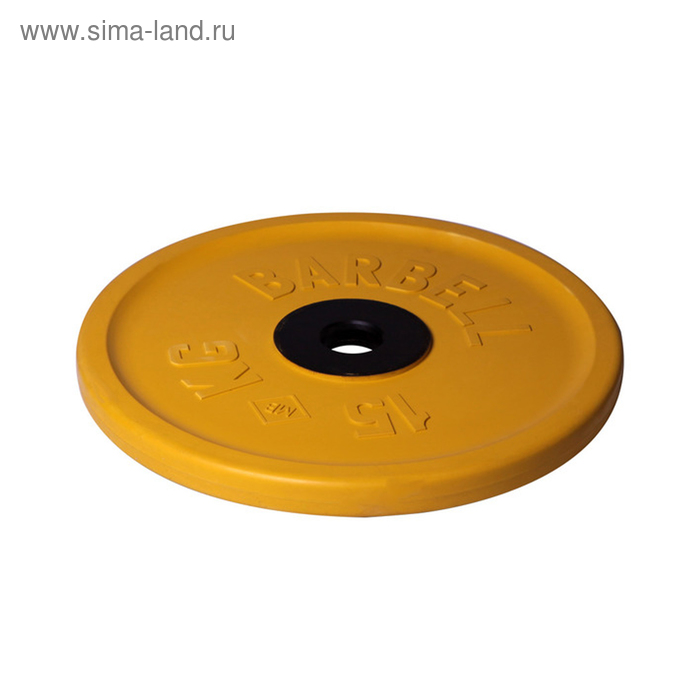 фото Диск олимпийский d=51 мм цветной 15 кг, цвет жёлтый barbell