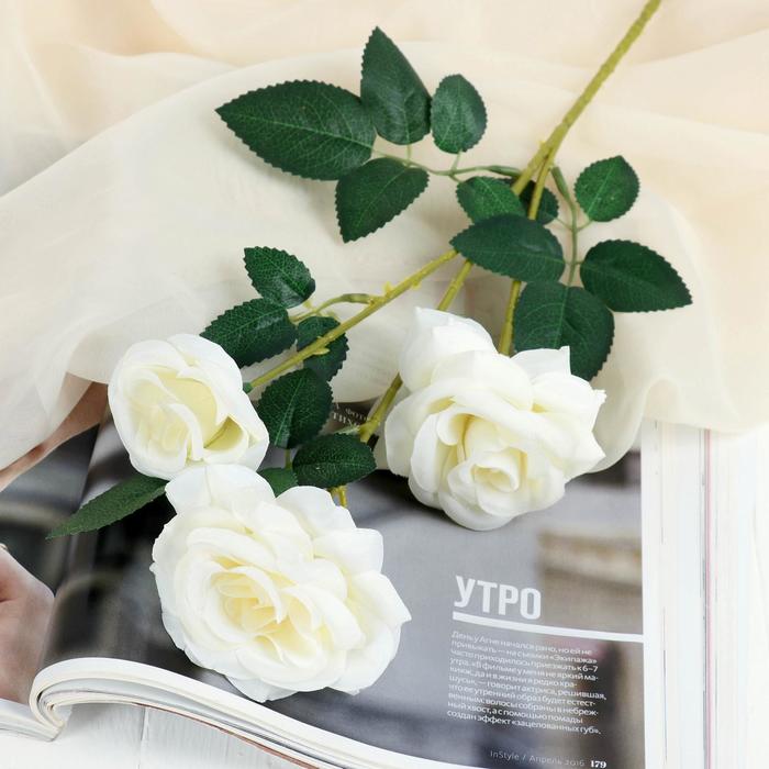 цена Цветы искусственные Роза тройная 6х61 см, белый