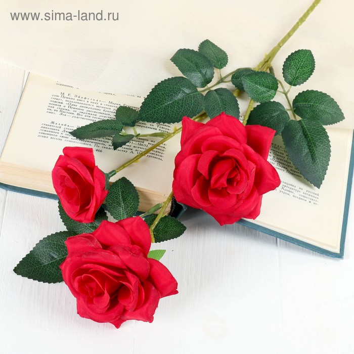 Цветы искусственные Роза тройная 6х61 см, красный цветы искусственные роза обаяние 6х46 см красный