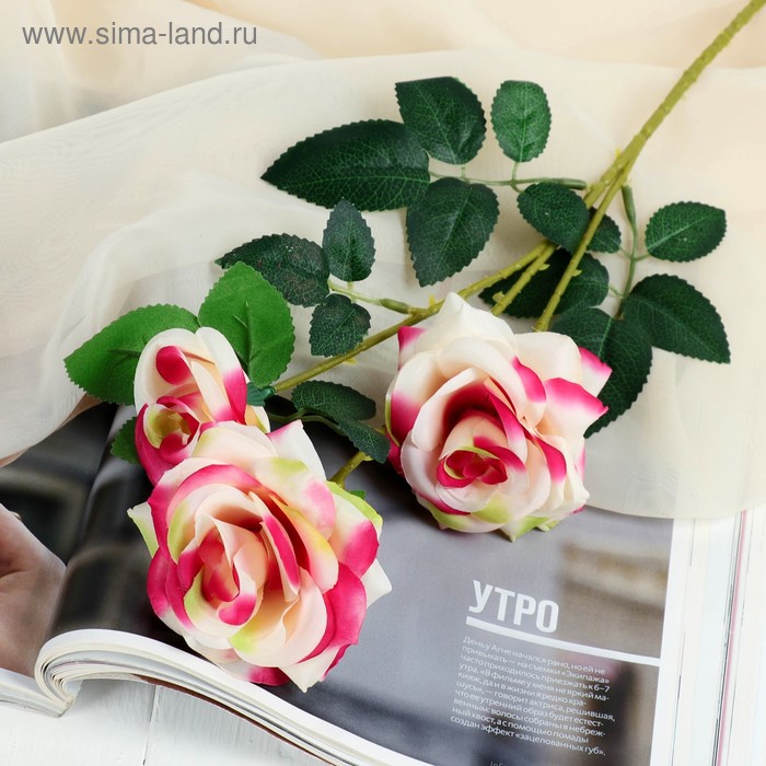 Цветы искусственные Роза тройная 6х61 см, бело-розовый цветы искусственные гиппеаструм d 12 см h 23 см бело розовый