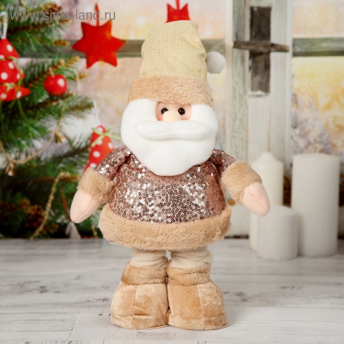 Мягкая игрушка Дед Мороз в пайетках стоит, 15х41 см (в сложенном виде 30 см), коричневый