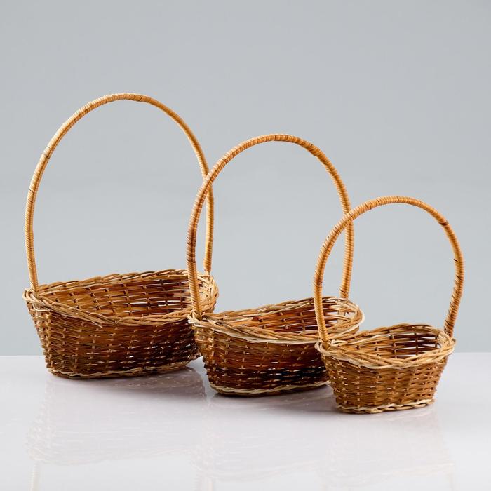 

Набор корзин, 3 шт, 20×25×10/30, 17×22×9/28, 12×18×7/26 см, ротанг