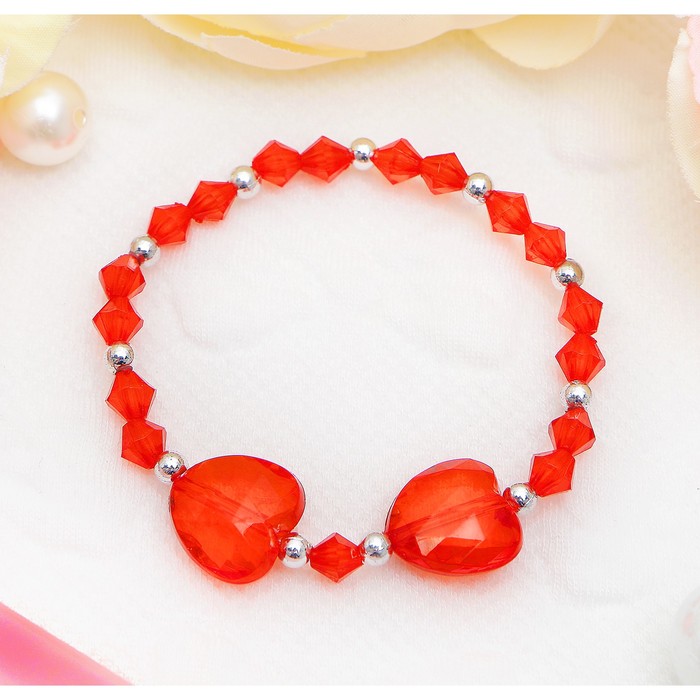 Браслет детский "Выбражулька" сердечки, цвет красный