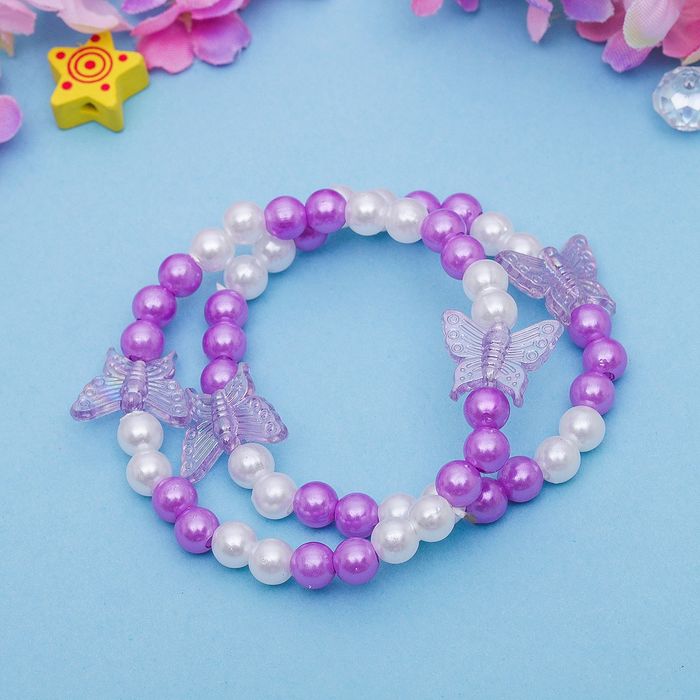 Браслет детский "Выбражулька" бабочки, 2 нити, цвет бело-сиреневый