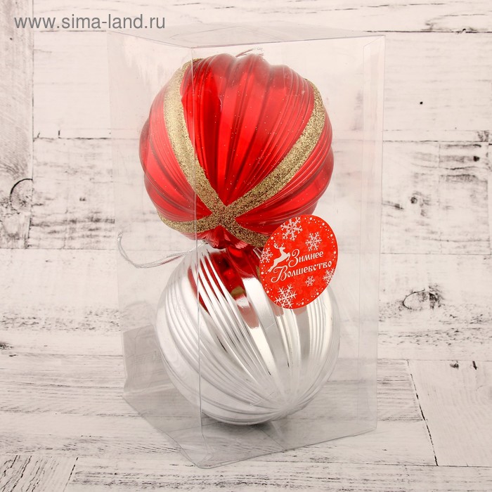 фото Набор шаров пластик d-10 см, 2 шт "марсельеза" серебро красный зимнее волшебство