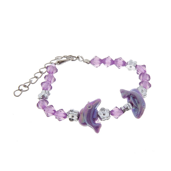 Браслет детский "Выбражулька" дельфинчики, цвет фиолетовый