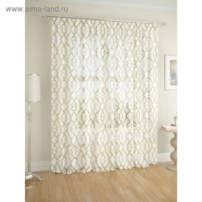 Тюль, размер 300 х 260 см, белая с бежевым принтом