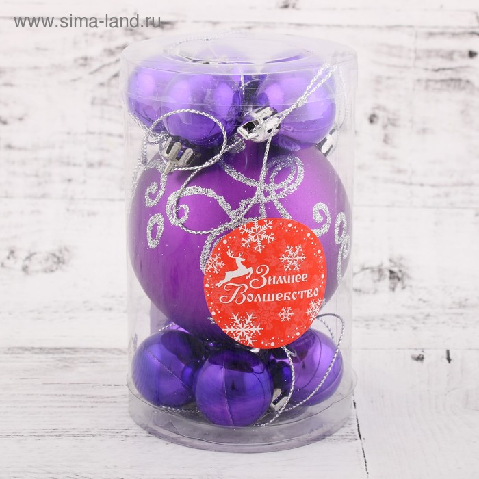 фото Набор шаров пластик 11 шт "глория вензель" сиреневый зимнее волшебство