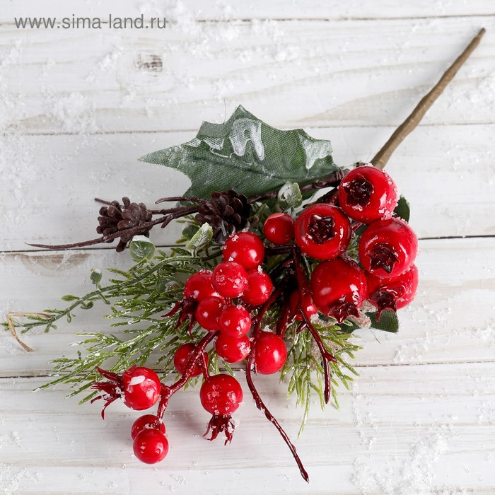 Декор Зимнее очарование красные ягоды снежинка, 22 см