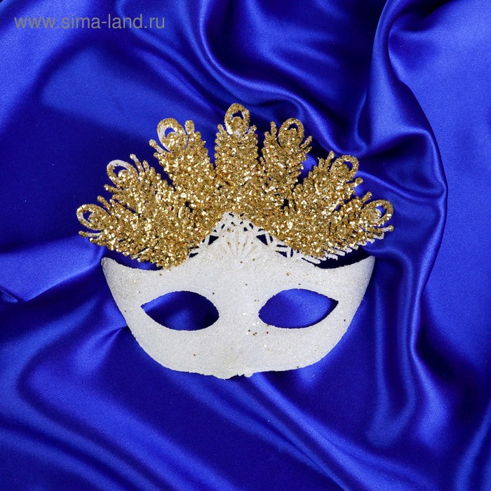 фото Украшение ёлочное "карнавальная маска" 14,5х13 см белый с золотом зимнее волшебство