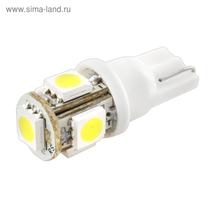 Лампа светодиодная T10(W5W), 12В 5 SMD диодов, без цоколя Skyway, ST10-0550 W/ST10-5SMD-5050 Вт S08201124