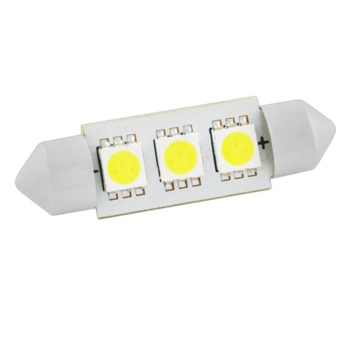 фото Лампа светодиодная t11(c5w), 12в 3 smd диода, c цоколем 36 мм, skyway,