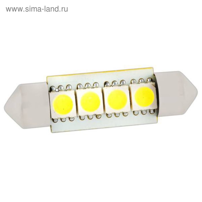 фото Лампа светодиодная t11(c5w), 12в обманка 4 smd диода, с цоколем 41 мм, skyway,