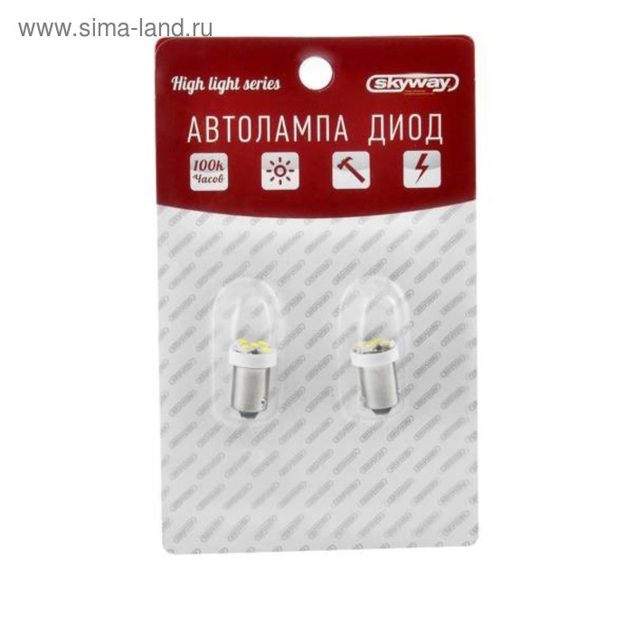 фото Лампа светодиодная t8,5(t4w), 12в 5 smd с цоколем ba9s skyway, 2 шт