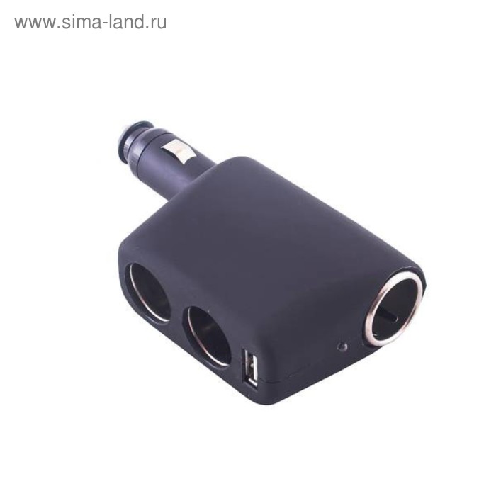 Разветвитель прикуривателя 2 гнезда + USB Skyway черный, USB 1A, предохранитель 10А, S02301010