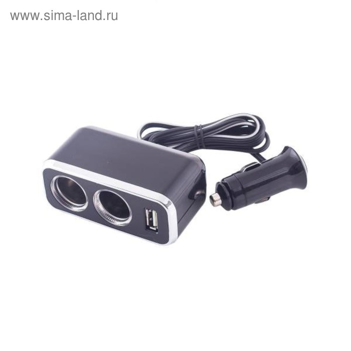 Разветвитель прикуривателя 2 гнезда + USB Skyway черный, предохранитель 10А, USB 1A, S02301016 цена и фото