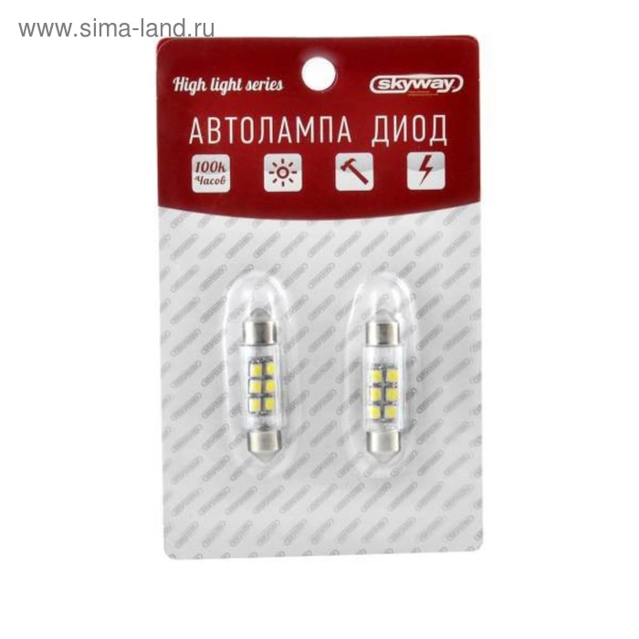 фото Лампа светодиодная t11(c5w), 12в 6 smd c цоколем 39 мм, skyway, sjtg-6smd-3528-3