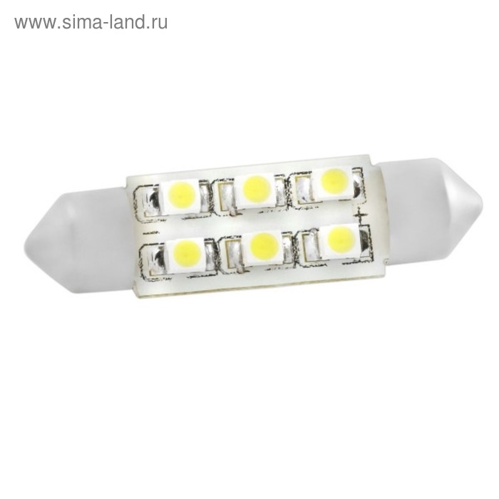 фото Лампа светодиодная t11(c5w), 12в 6 smd диодов, c цоколем 39 мм, skyway,