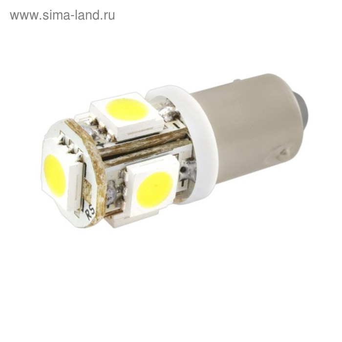 Лампа светодиодная Skyway T8.5 (T4), 12 В, 5 SMD диодов, с цоколем BA9S, S08201233 лампа светодиодная skyway ba9s 2 диода с цоколем s08201288