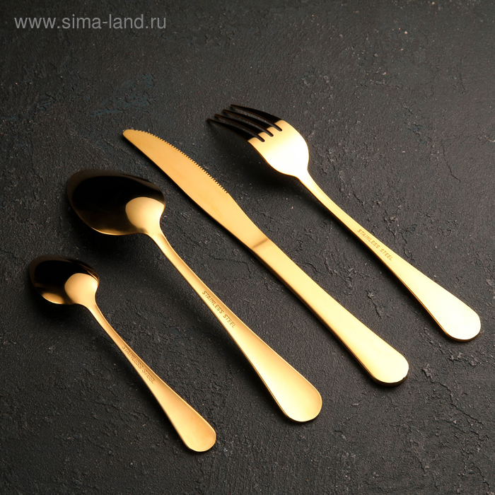 фото Набор столовых приборов из нержавеющей стали «золото», 24 предмета, цвет золотой
