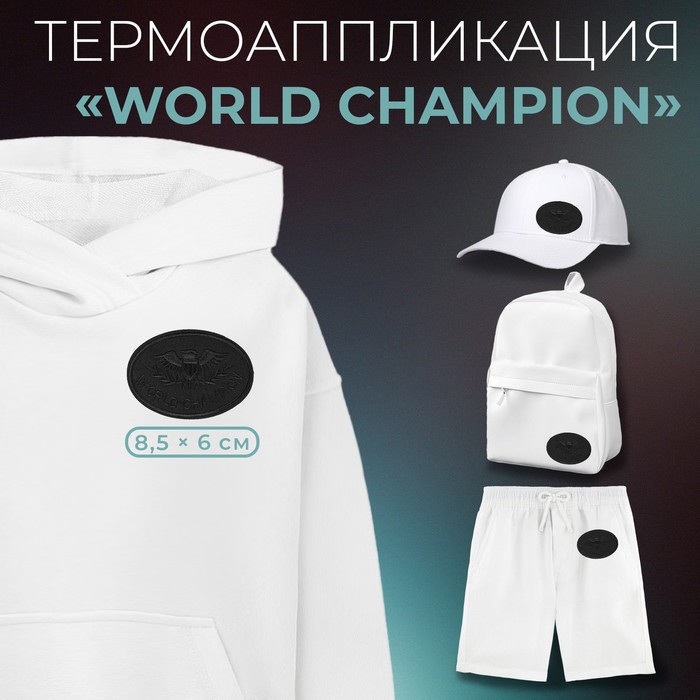 

Термоаппликация «World champion», 8,5 × 6 см, цвет чёрный