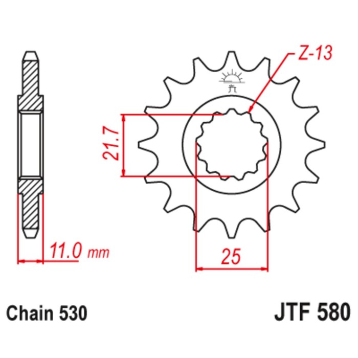 

Звезда ведущая JT sprockets 580.16RB, цепь 530, 16 зубьев