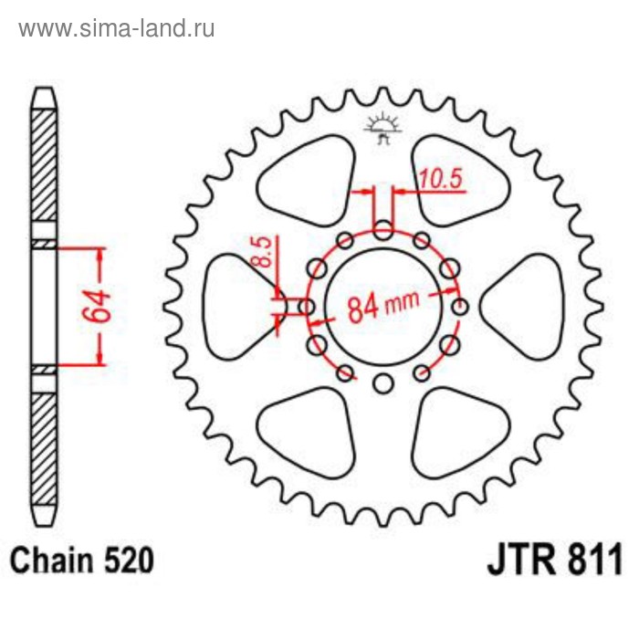 

Звезда ведомая JT sprockets 811.45, цепь 520, 45 зубьев