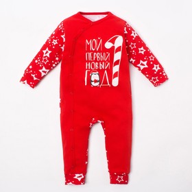 Комбинезон Крошка Я "Новогодний Пингвинчик", красный, р.22, рост 62-68