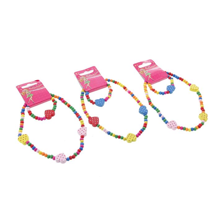 Набор детский "Выбражулька" 2 предмета: бусы, браслет, сердечки в горох, цвет МИКС