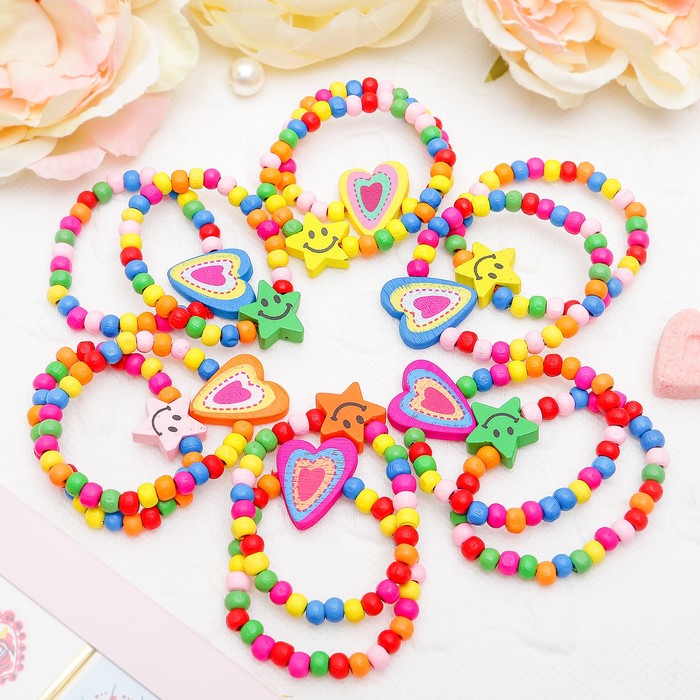 Браслет детский "Выбражулька", 2 нити, звезда и сердце, цвет МИКС