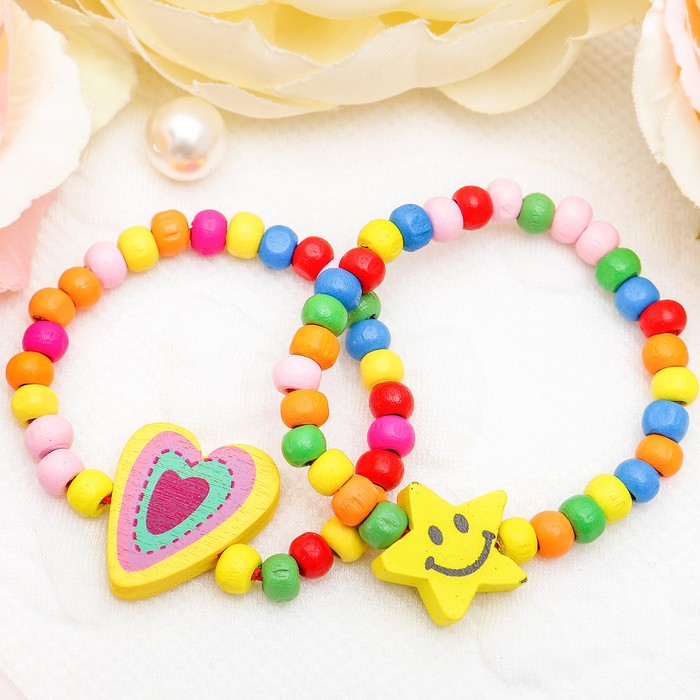 Браслет детский "Выбражулька", 2 нити, звезда и сердце, цвет МИКС