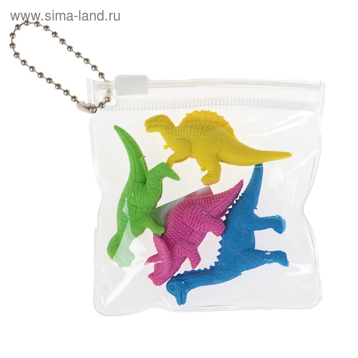 фото Набор ластиков фигурных 4 штуки микс динозавры в пакете на зап-молнии (штрихкод на штуке) calligrata
