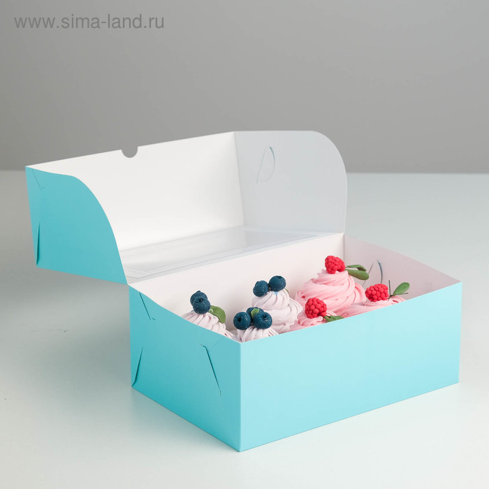 

Коробка на 6 капкейков с окном, голубая, 25 х 17 х 10 см