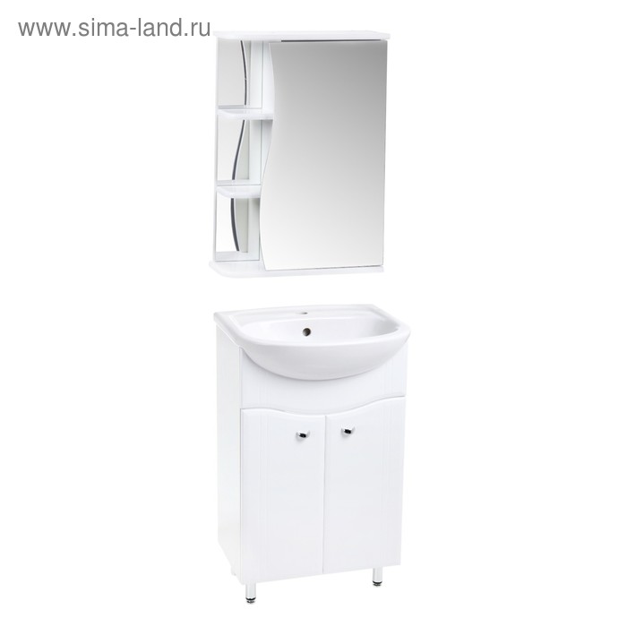Комплект мебели: для ванной комнаты Тура 50: тумба + раковина + зеркало-шкаф комплект мебели тура 60 тумба с раковиной шкаф зеркало