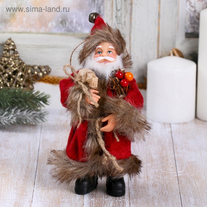 Дед Мороз В красной шубке, с хворостом 16 см