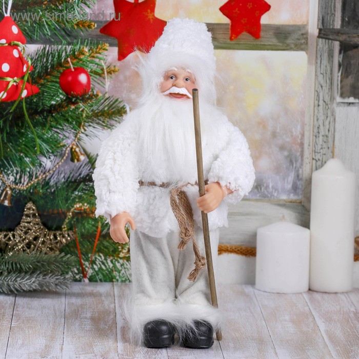 Дед Мороз В белой шубке, с посохом 28 см новогодние украшения maxitoys дед мороз в длинной золотой шубке с подарками и посохом 30 см